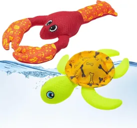 PUPTECK Dog Pool Floating Toys - 2 Pack Squeaky Water Toys for Summer Interactive Games, Beach Fetch Toy Turtle & Lobster