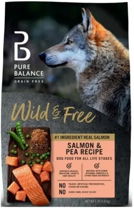 Pure~Balance Wild & Free Salmon & Pea Recipe Dry Dog Food, Grain~Free, Natural Nutrition for All Dog Life Stages, No Fillers or Artificial Preservatives, Supports Healthy Coat & More ~ (11 Lbs).