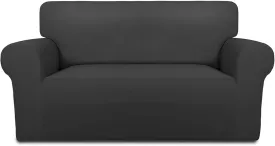 PureFit Super Stretch Sofa Slipcover  Spandex Non Slip Soft Couch Sofa Cover, Washable Furniture Protector with Non Skid Foam and Elastic Bottom for Kids, Pets Loveseat, Dark Gray