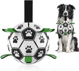 QDAN Dog Toys Soccer Ball with Straps, Interactive Dog Toys for Tug of War, Puppy Birthday Gifts, Water Toy, Durable Dogs Balls World Cup for Small Medium (6 Inch)