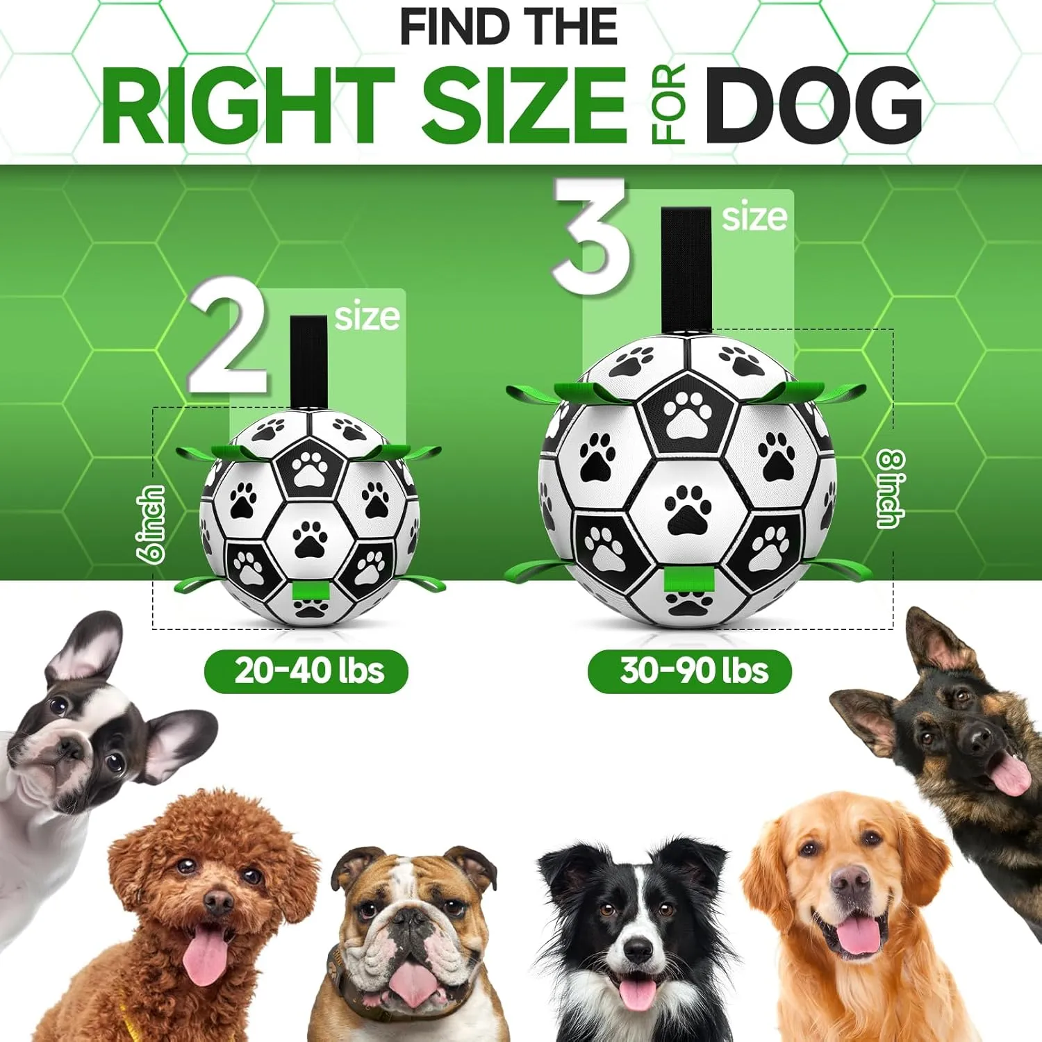 QDAN Dog Toys Soccer Ball with Straps, Interactive Dog Toys for Tug of War, Puppy Birthday Gifts, Water Toy, Durable Dogs Balls World Cup for Small Medium (6 Inch)