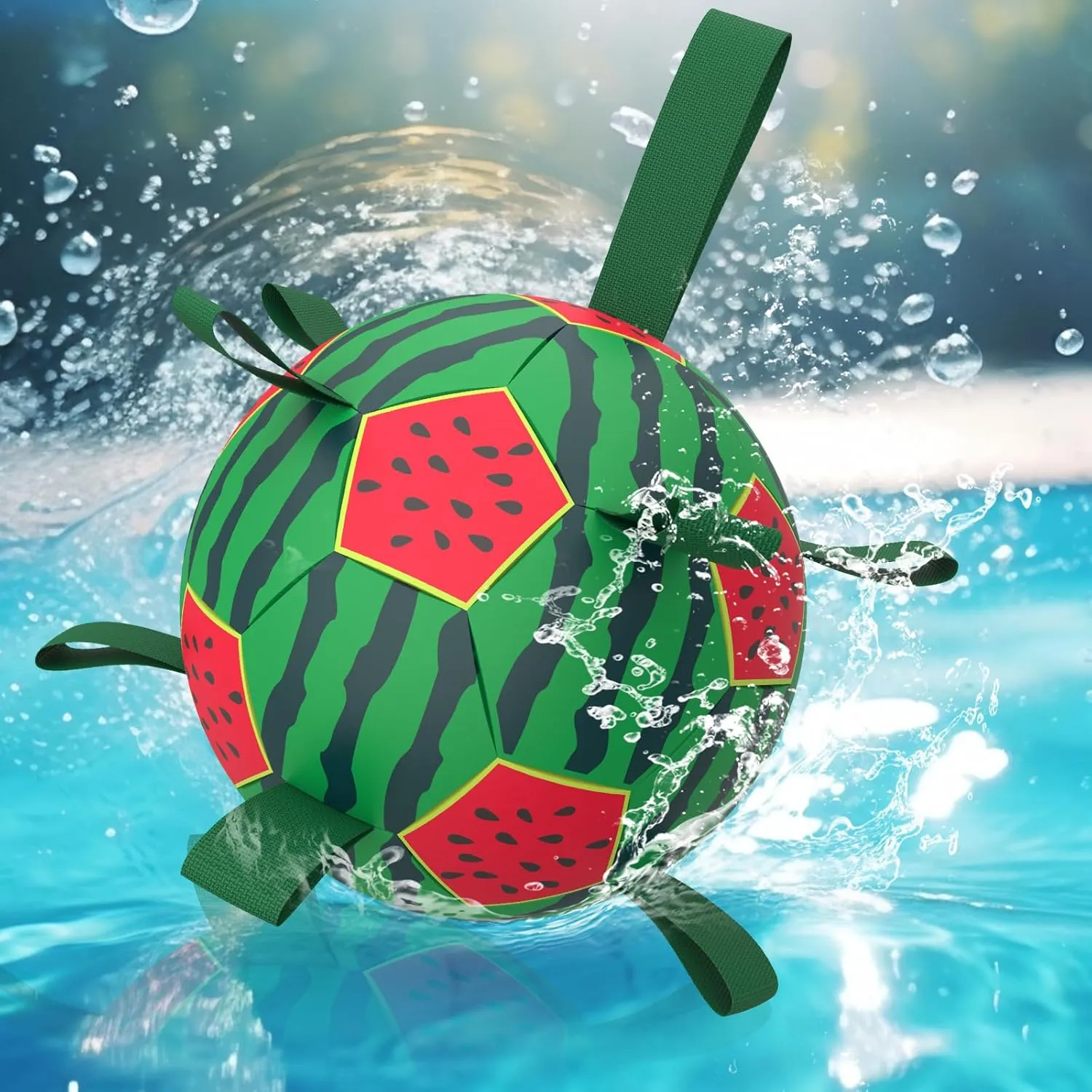 QDAN Dog Water Toys, Waterproof Dog Pool Toys, Watermelon Ball Swimming Beach Balls for Summer Outdoor Games (8 inch)
