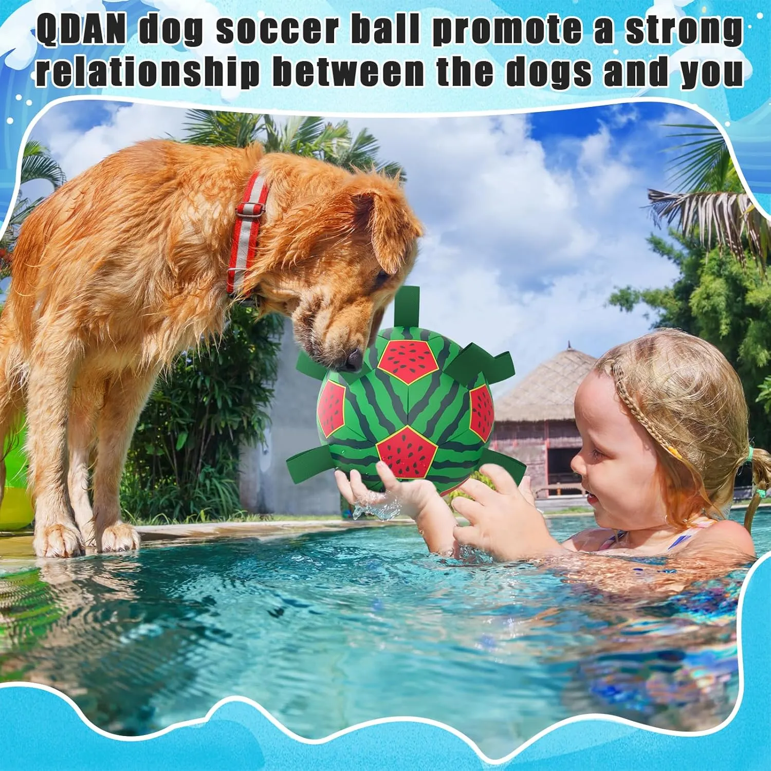 QDAN Dog Water Toys, Waterproof Dog Pool Toys, Watermelon Ball Swimming Beach Balls for Summer Outdoor Games (8 inch)