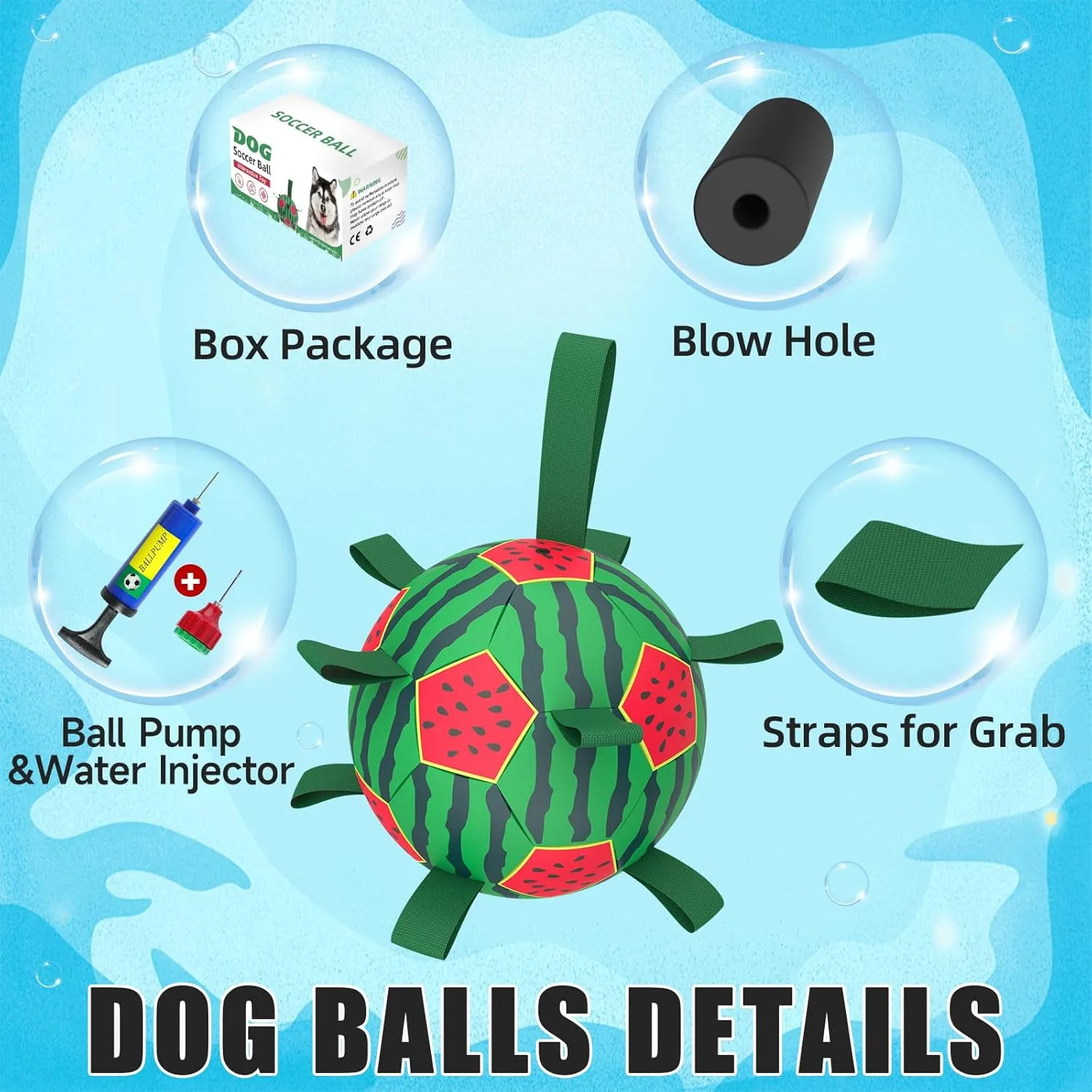 QDAN Dog Water Toys, Waterproof Dog Pool Toys, Watermelon Ball Swimming Beach Balls for Summer Outdoor Games (8 inch)