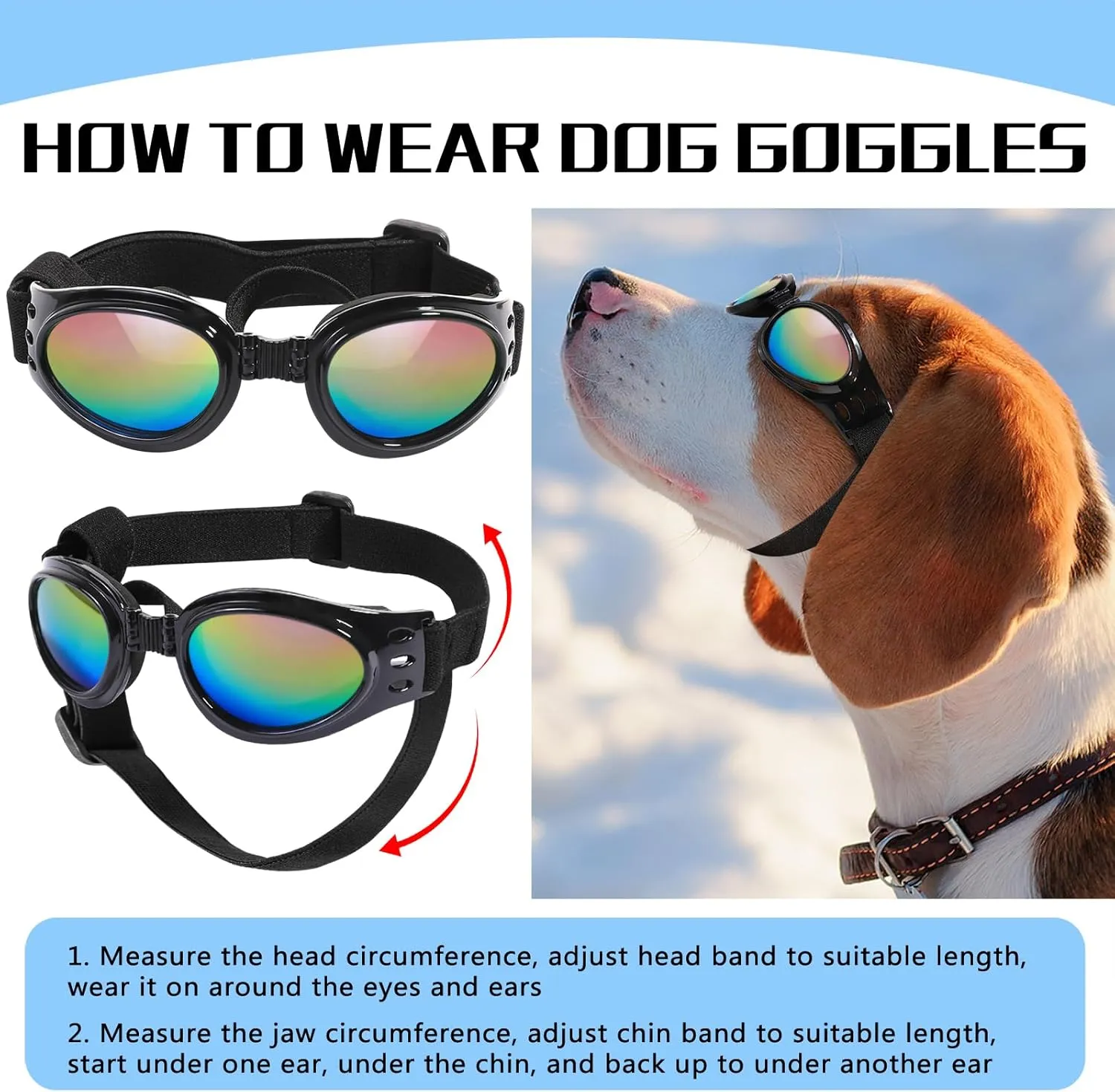 QUMY Dog Sunglasses Dog Goggles for Medium Large Breed Dogs, Wind Dust Fog Protection Eye Wear Pet Glasses with Adjustable Strap for Motorcycle Car Driving Bike Riding Hiking Swimming Over 15lbs Black