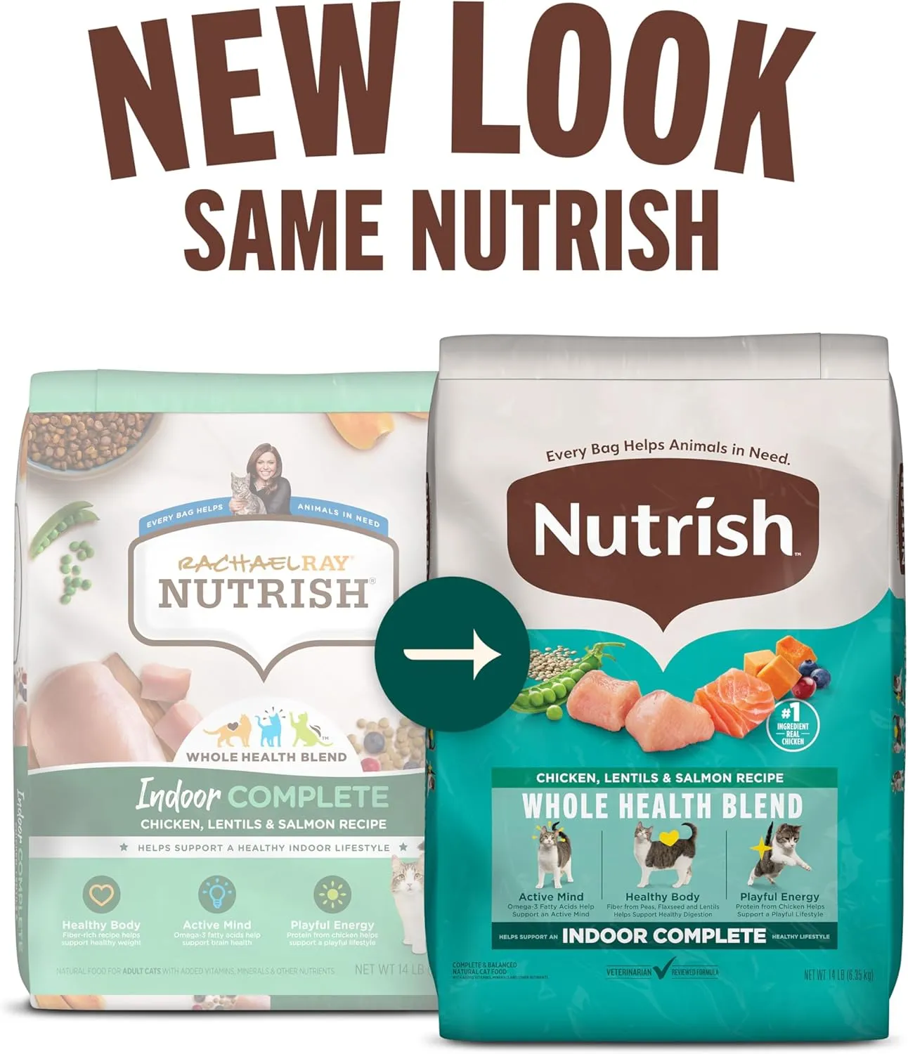 Rachael Ray Nutrish Indoor Complete Premium Natural Dry Cat Food, Chicken with Lentils & Salmon Recipe, 14 Pounds (Packaging May Vary) (1826690300)