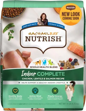 Rachael Ray Nutrish Indoor Complete Premium Natural Dry Cat Food, Chicken with Lentils & Salmon Recipe, 14 Pounds (Packaging May Vary) (1826690300)
