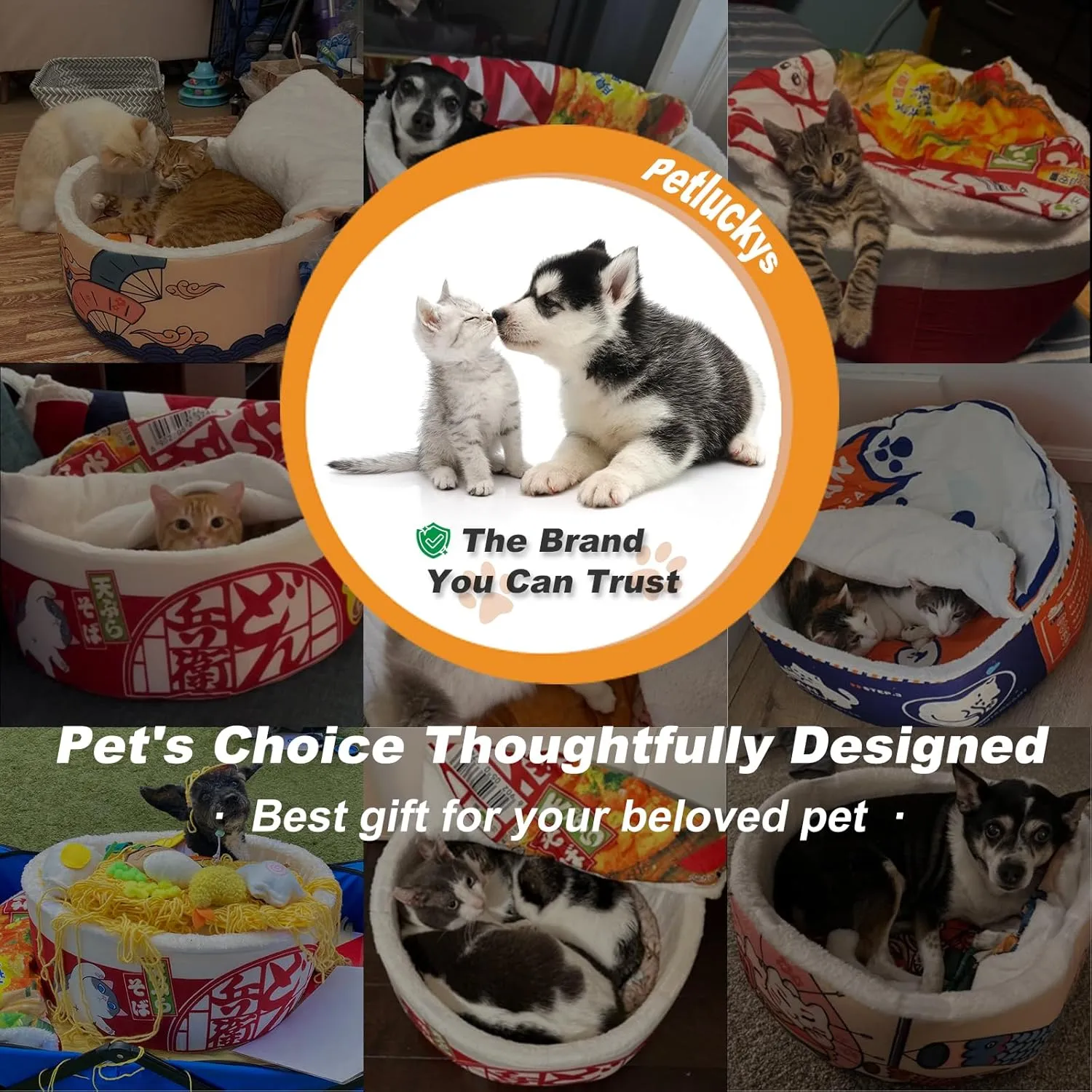  Ramen Noodle Dog & Cat Bed,Keep Warm and Super Soft Creative Pet Nest for Indoor Cats,Removable Washable Cushion for Small Medium Large Dogs and Cats