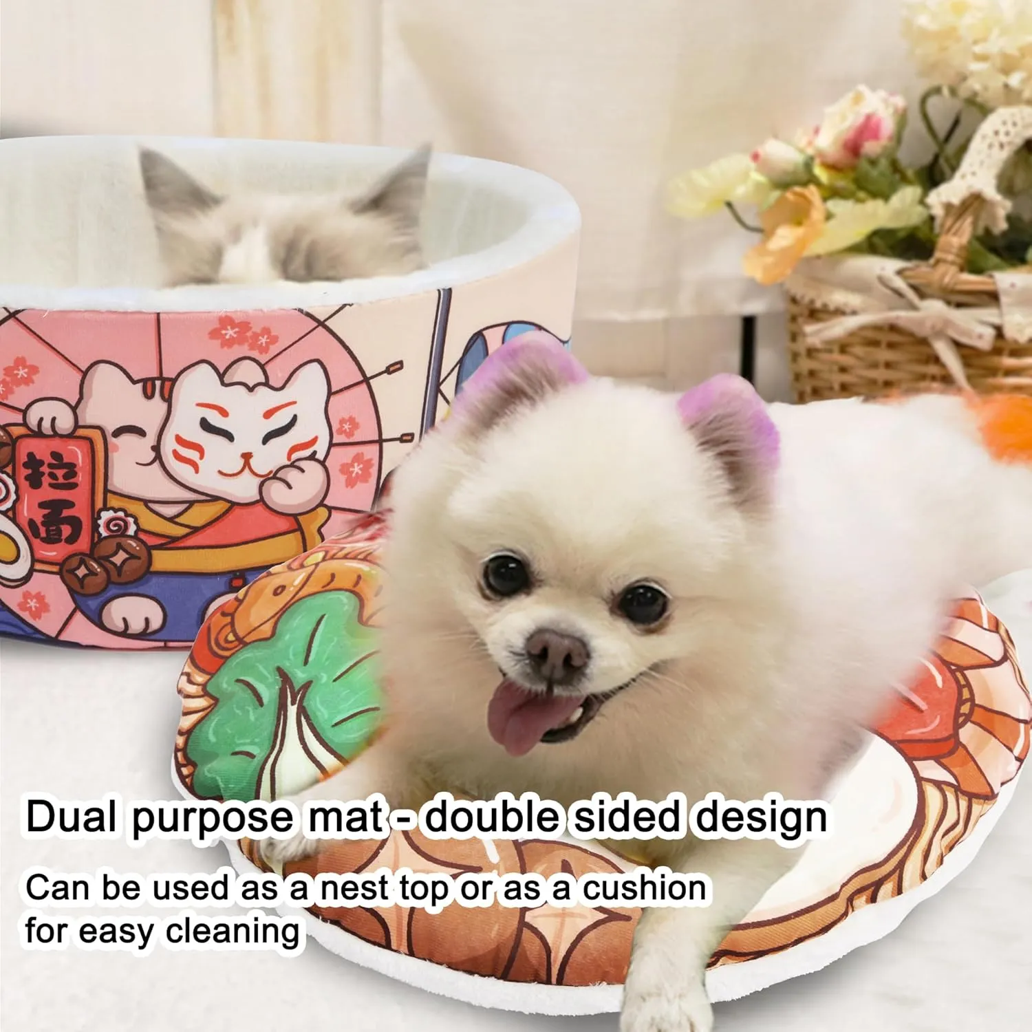  Ramen Noodle Dog & Cat Bed,Keep Warm and Super Soft Creative Pet Nest for Indoor Cats,Removable Washable Cushion for Small Medium Large Dogs and Cats