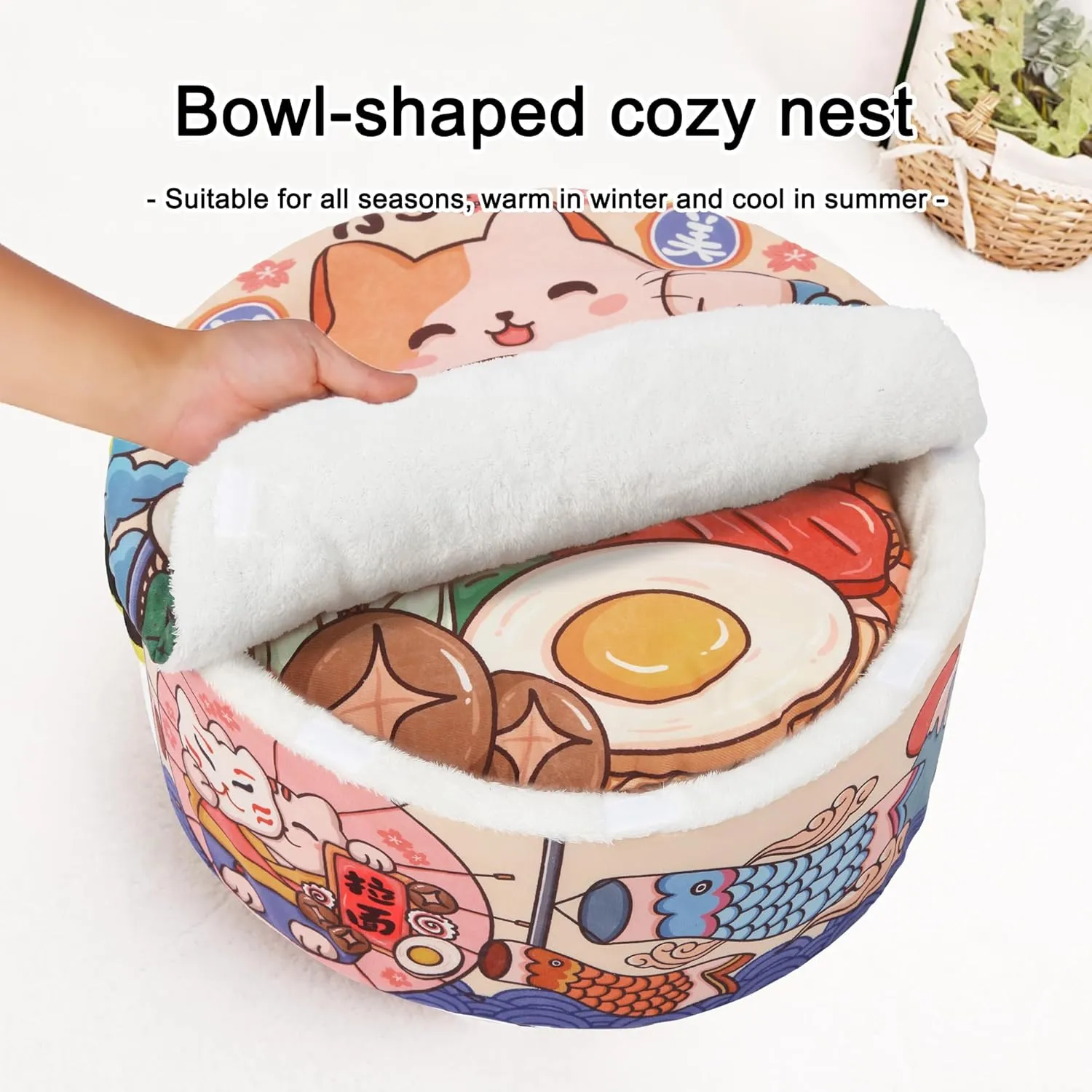  Ramen Noodle Dog & Cat Bed,Keep Warm and Super Soft Creative Pet Nest for Indoor Cats,Removable Washable Cushion for Small Medium Large Dogs and Cats