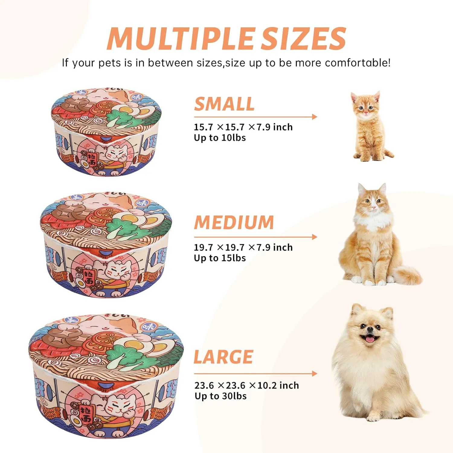  Ramen Noodle Dog & Cat Bed,Keep Warm and Super Soft Creative Pet Nest for Indoor Cats,Removable Washable Cushion for Small Medium Large Dogs and Cats