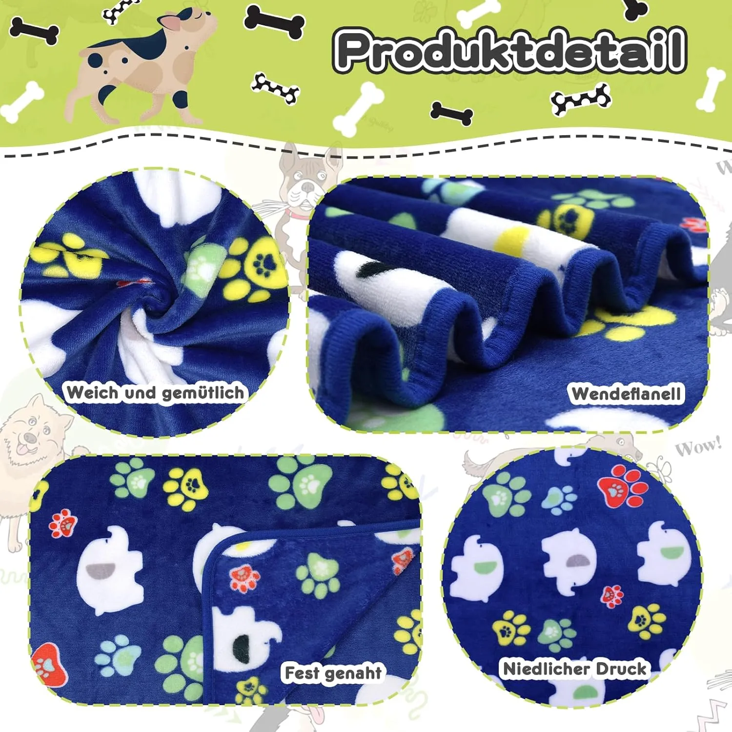Rezutan Dog Blankets for Large Blanket Medium Blanket Dog Cat Soft Fuzzy Blankets Washable,Blue Elephant Pattern and Paw Prints, Polyester, Breathable, Fade Resistant, Lightweight,41 x 31 inch,Blue