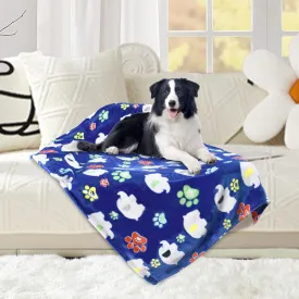 Rezutan Dog Blankets for Large Blanket Medium Blanket Dog Cat Soft Fuzzy Blankets Washable,Blue Elephant Pattern and Paw Prints, Polyester, Breathable, Fade Resistant, Lightweight,41 x 31 inch,Blue