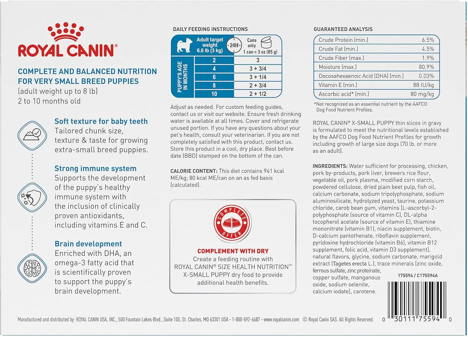 Royal Canin Size Health Nutrition X-Small Puppy Thin Slices in Gravy Wet Dog Food, 3 oz can 12-Pack