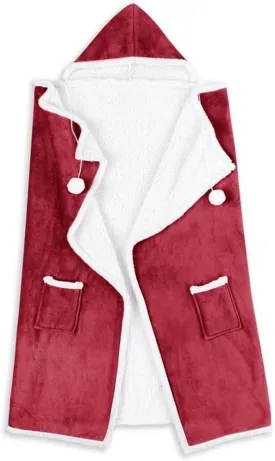 Safdie & Co. 65765.ECZ.11 Premium Wearable Hooded Adult Women and Men 71"x51"-Super Soft, Lightweight, Microplush, Cozy and Functional Throw Blanket (Red), 71 in x 51