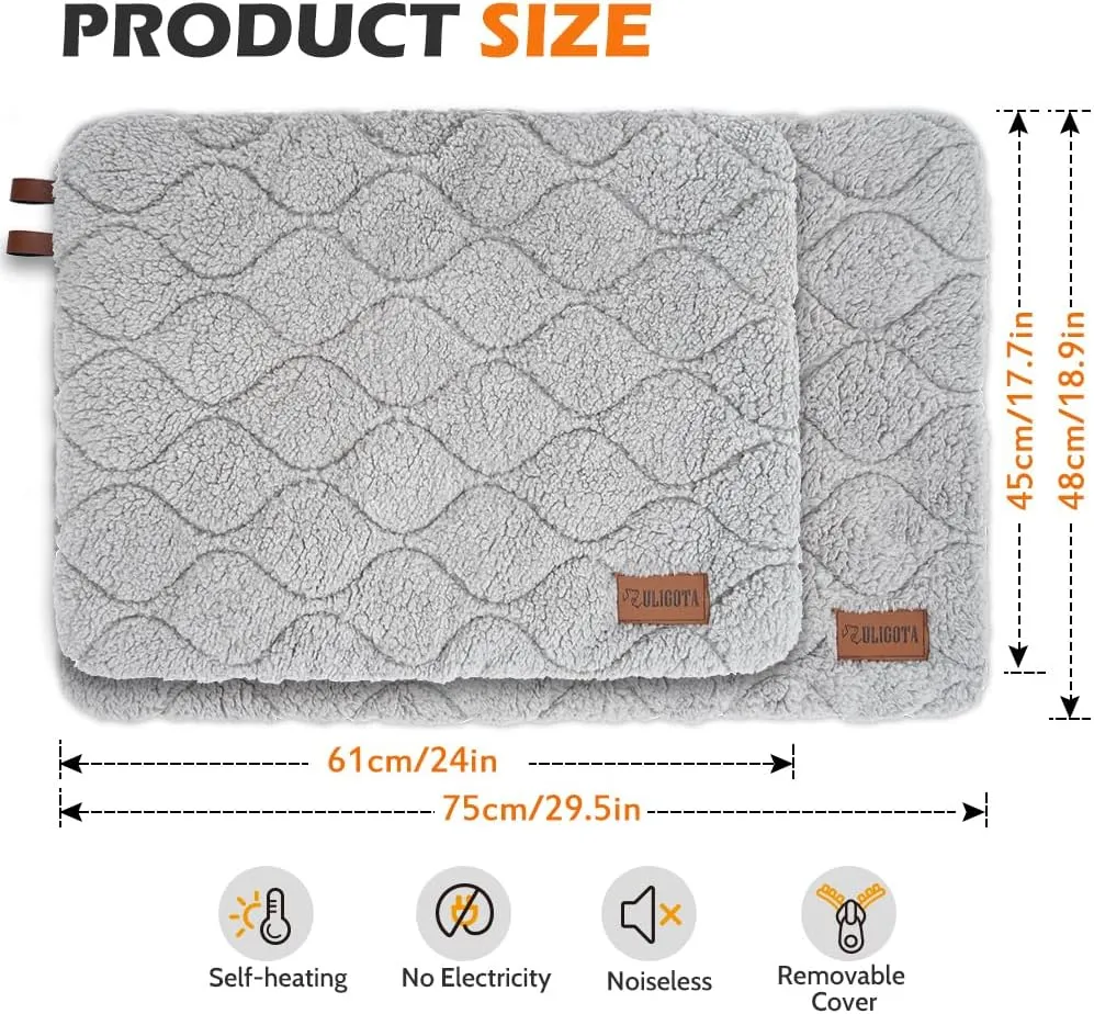 Self Warming Cat Bed Self Heating Cat Dog Mat 24 x 18 inch Soft & Fluffy Cat Bed Noiseless Thermal Pet Pad for Indoor Outdoor Pets with Removable Cover Non-Slip Bottom (24"L x 18"W x 1.2"Th)