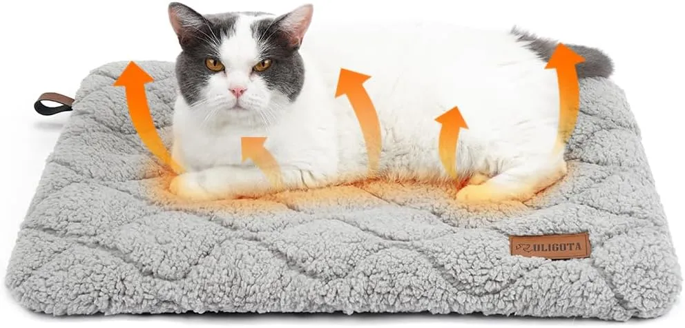 Self Warming Cat Bed Self Heating Cat Dog Mat 24 x 18 inch Soft & Fluffy Cat Bed Noiseless Thermal Pet Pad for Indoor Outdoor Pets with Removable Cover Non-Slip Bottom (24"L x 18"W x 1.2"Th)