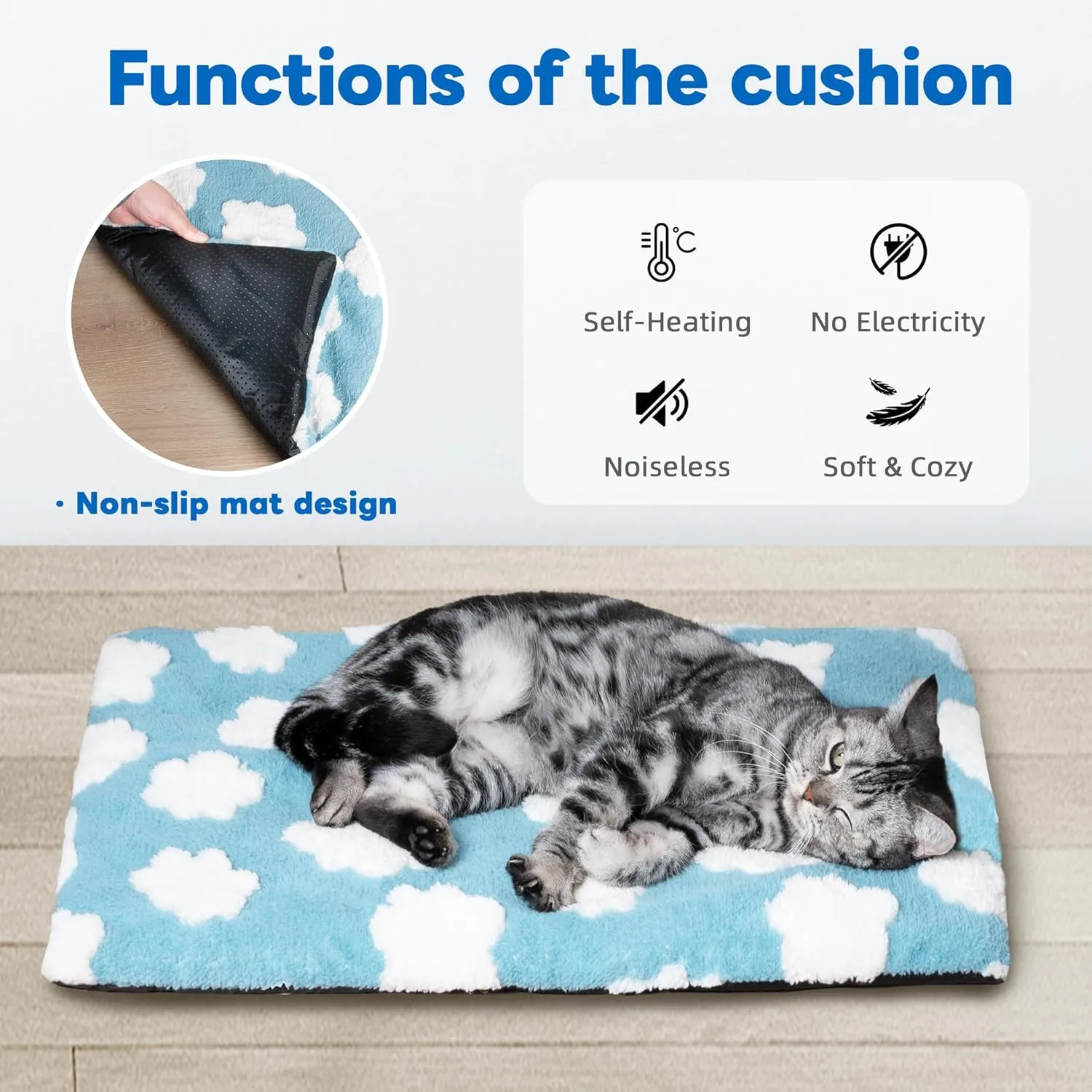Self Warming Cat Mat Cloud Self Heating Cat Dog Bed 24" x 18" Thermal Cat Mat Extra Warm Pet Pad for Indoor and Outdoor Large Kittens Small Puppy Pets with Washable Removable Cover