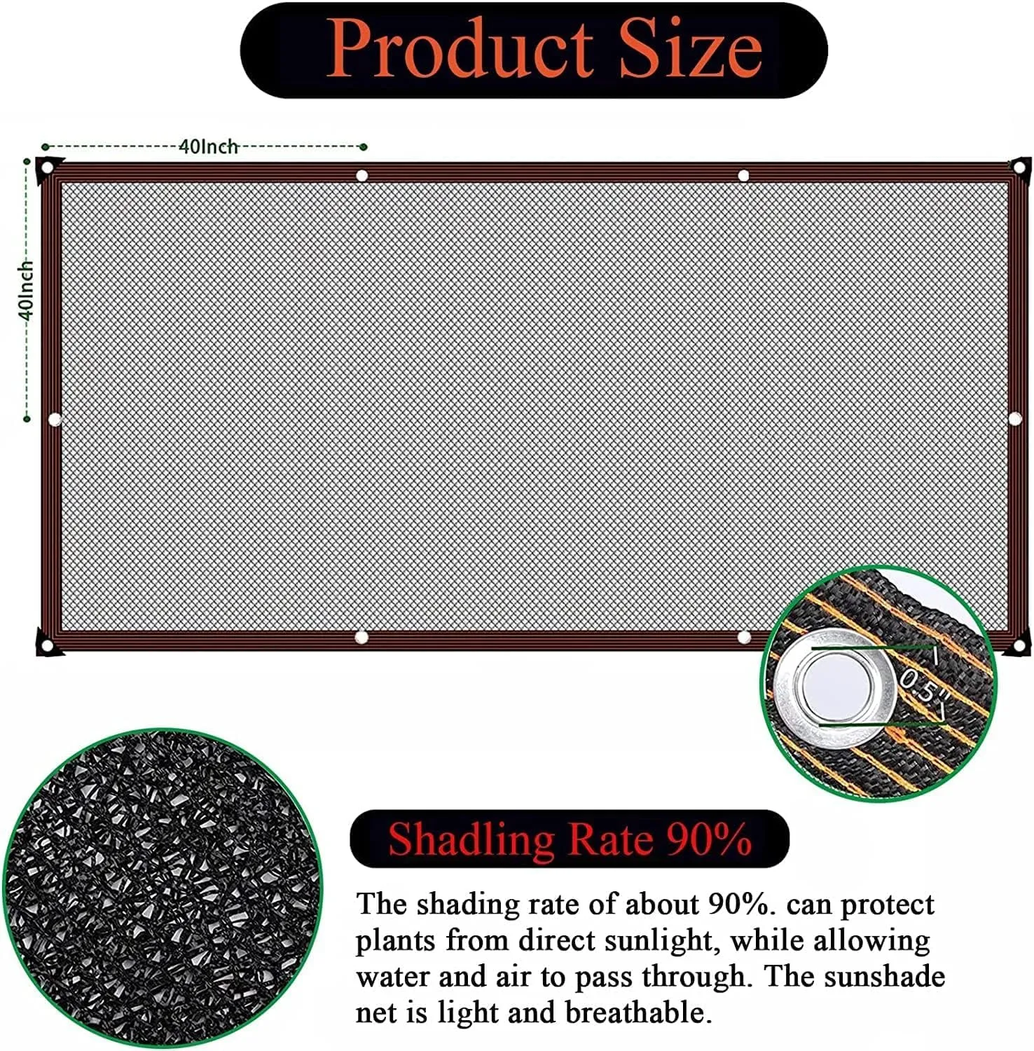 Shade Cloth - Garden Shade Mesh Netting with Grommets Outdoor Sun Shade Cover for Pergola Patio Plants Greenhouse Chicken Coop Black 90% Shading Rate