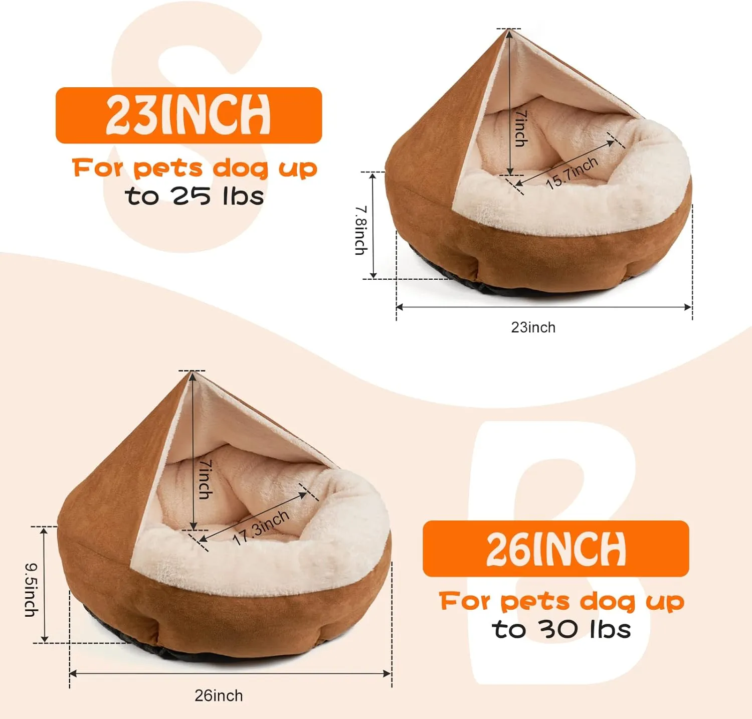 ShinHye Small Dog & Cat Bed, Round Cover Dog Cave Burrow with Hooded Blanket, Anti-Anxiety Cozy Puppy Bed, Machine Washable (23 * 23 * 6 in, Yellow)