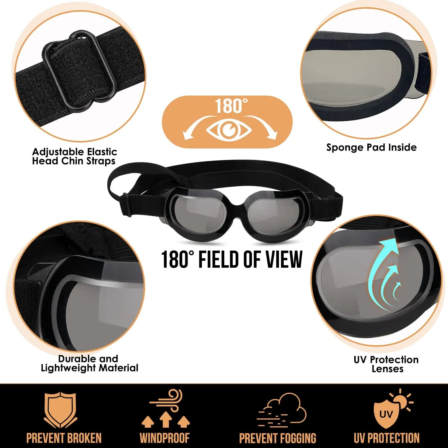 SlowTon Dog Helmet and Goggles - UV Protection Doggy Sunglasses Dog Glasses Pet Motorcycle Helmet Hat with Ear Holes Adjustable Belt Safety Hat for Small Medium Large Dogs Puppy Riding (Black, S)