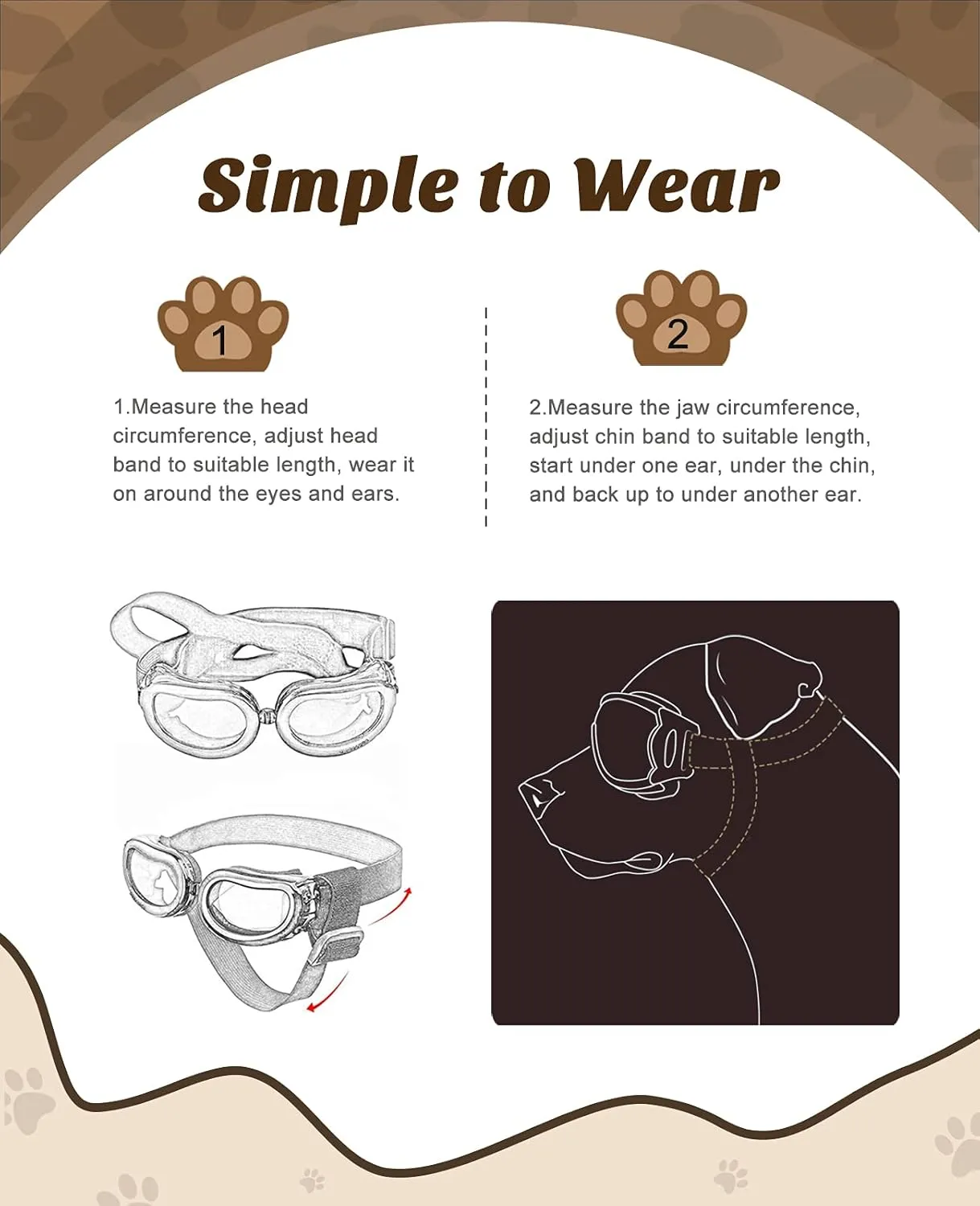 Small Breed Dog Goggles with UV Protection, Adjustable Strap, Windproof & Anti-Fog