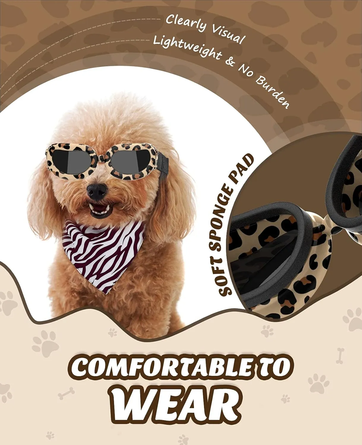Small Breed Dog Goggles with UV Protection, Adjustable Strap, Windproof & Anti-Fog