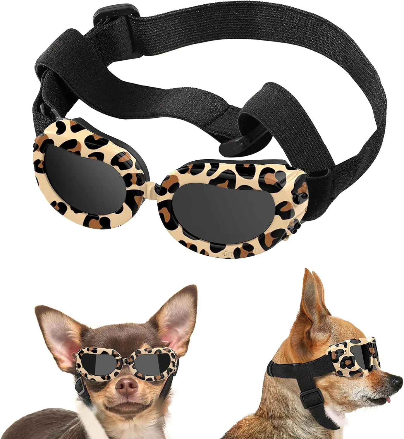 Small Breed Dog Goggles with UV Protection, Adjustable Strap, Windproof & Anti-Fog