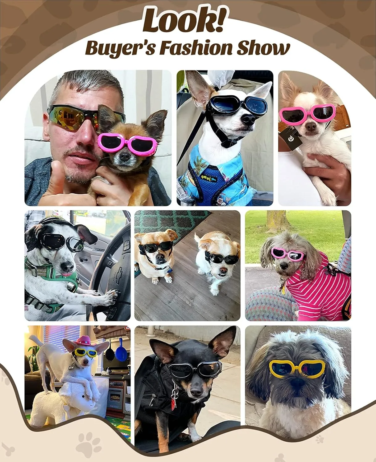 Small Breed Dog Goggles with UV Protection, Adjustable Strap, Windproof & Anti-Fog