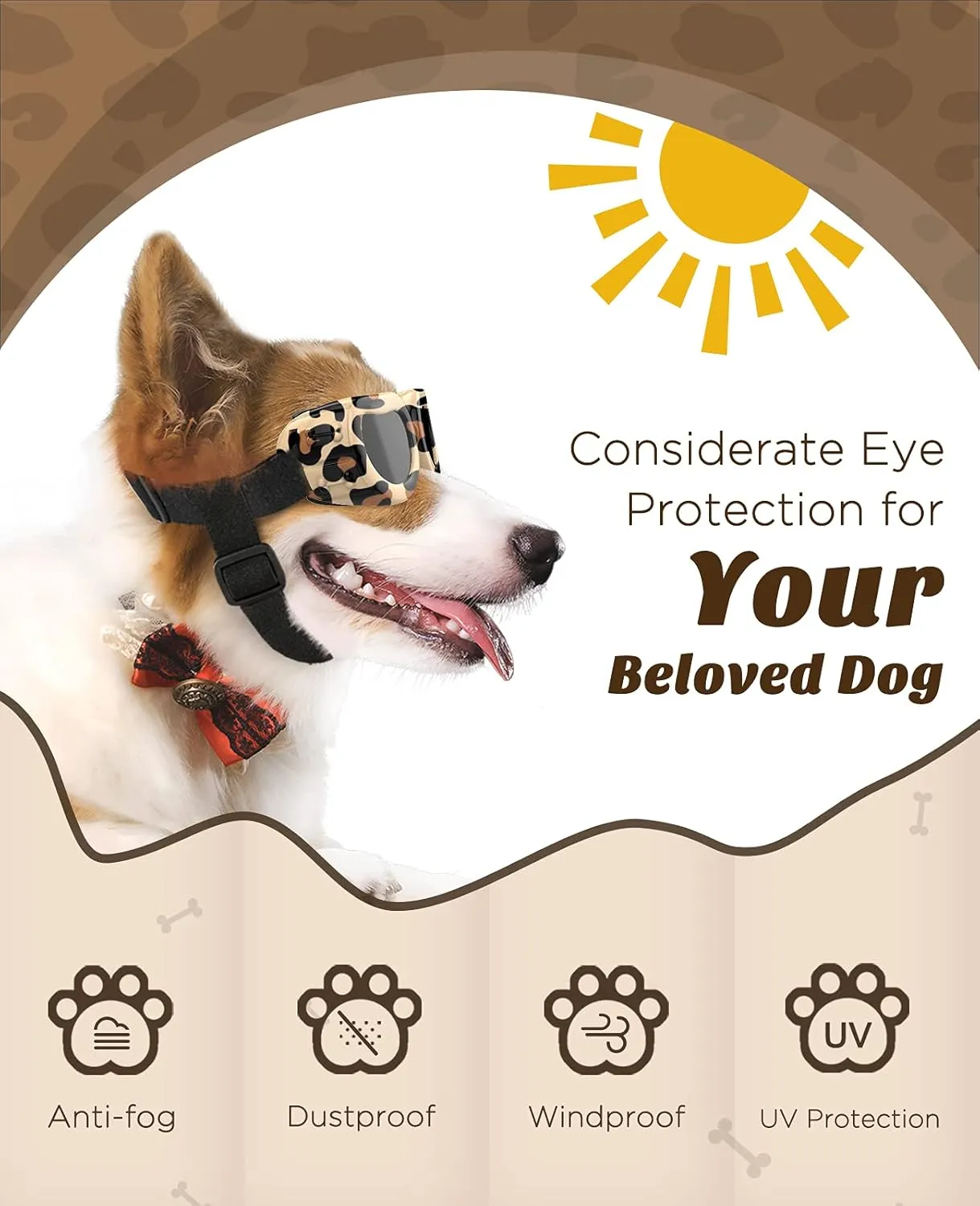 Small Breed Dog Goggles with UV Protection, Adjustable Strap, Windproof & Anti-Fog
