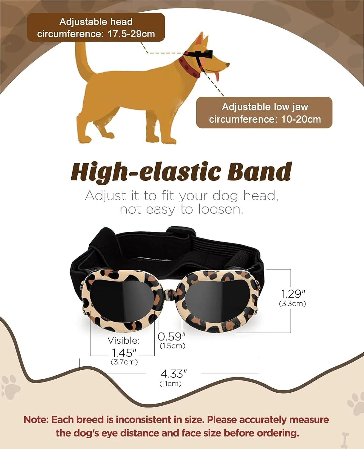 Small Breed Dog Goggles with UV Protection, Adjustable Strap, Windproof & Anti-Fog