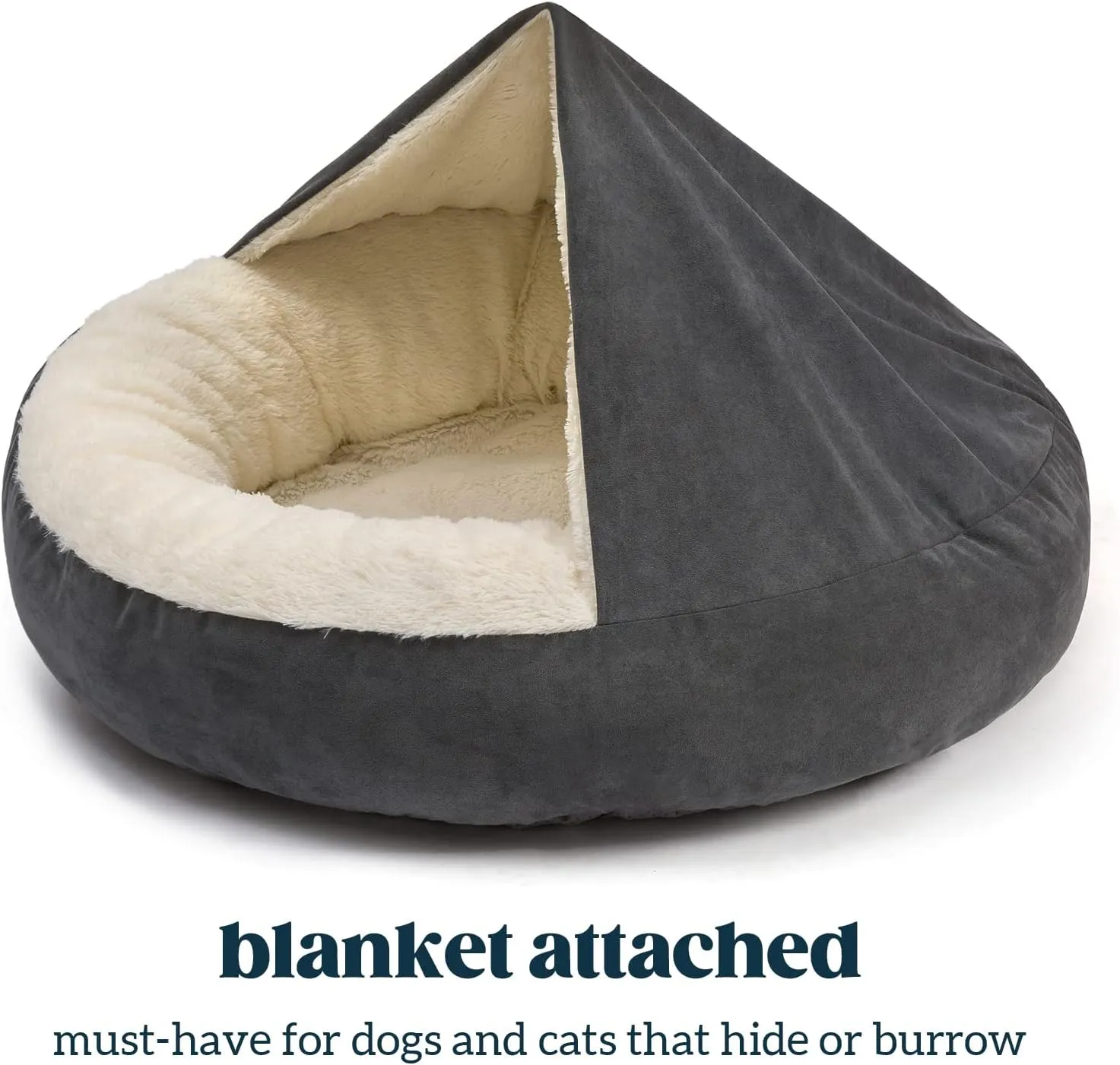 Small Dog Bed for Small Dogs Up to 30lbs - Washable Burrow Puppy Beds with Blanket Attached - Covered Dog Cave Bed with Anti-Slip Bottom - Charcoal Gray, 27"
