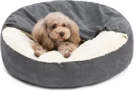 Small Dog Bed for Small Dogs Up to 30lbs - Washable Burrow Puppy Beds with Blanket Attached - Covered Dog Cave Bed with Anti-Slip Bottom - Charcoal Gray, 27"