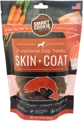Smart Cookie All Natural Dog Treats - Healthy Skin & Coat Salmon Dog Treats - Ideal for Sensitive Stomachs or Itchy, Allergic, Dry Skin - Dehydrated, Crunchy, Human-Grade, Made in USA - 8oz, Pack of 1