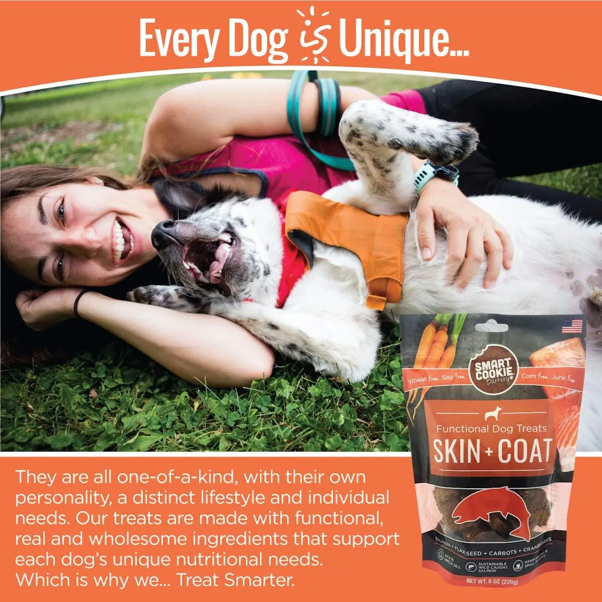 Smart Cookie All Natural Dog Treats - Healthy Skin & Coat Salmon Dog Treats - Ideal for Sensitive Stomachs or Itchy, Allergic, Dry Skin - Dehydrated, Crunchy, Human-Grade, Made in USA - 8oz, Pack of 1