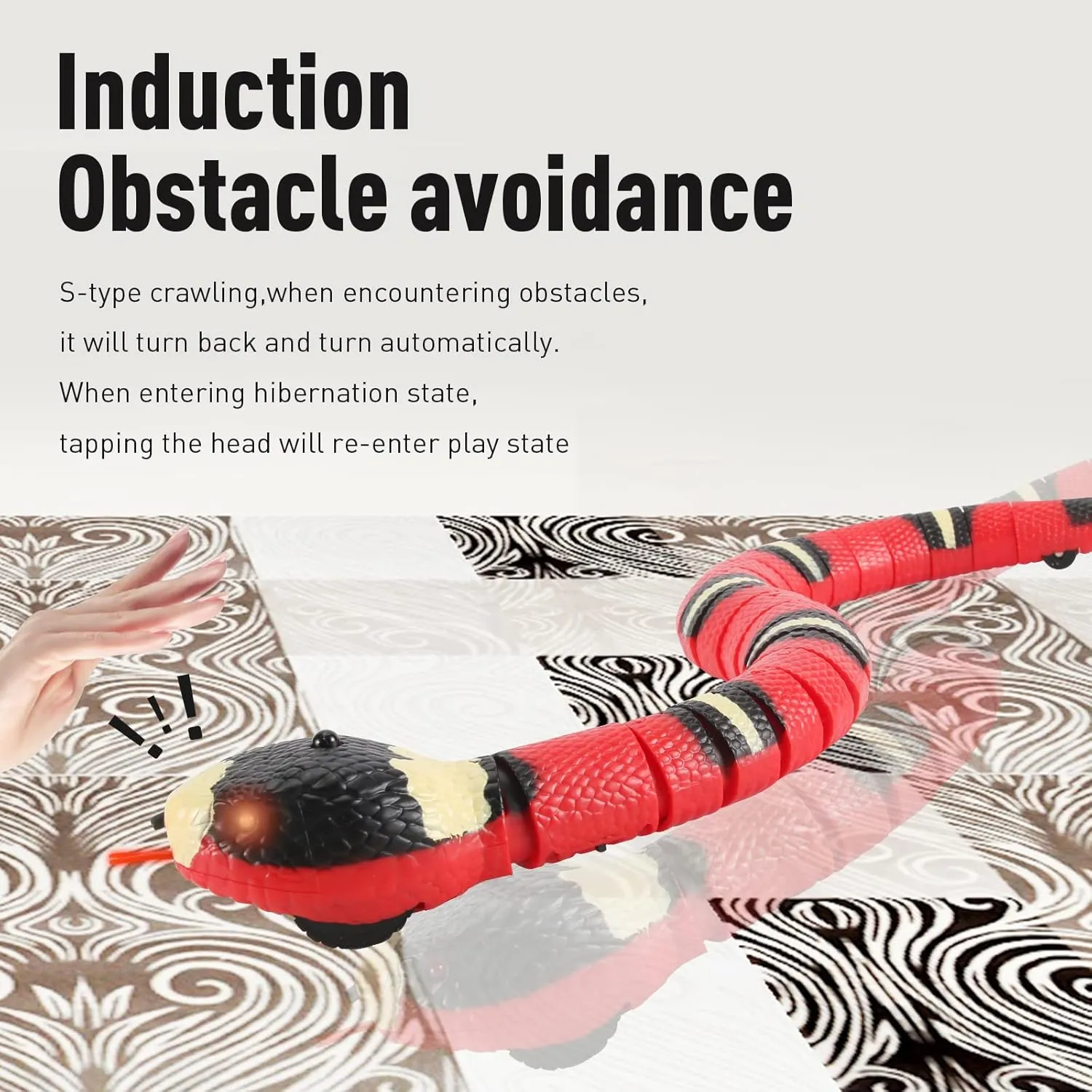 Smart Sensing Snake Toy,Interactive Toys Snake for Kids, Cats&Dog Kitten Toys USB Rechargeable Electric Simulation Slithering Serpent Realistic Snake Prank Prop for Halloween