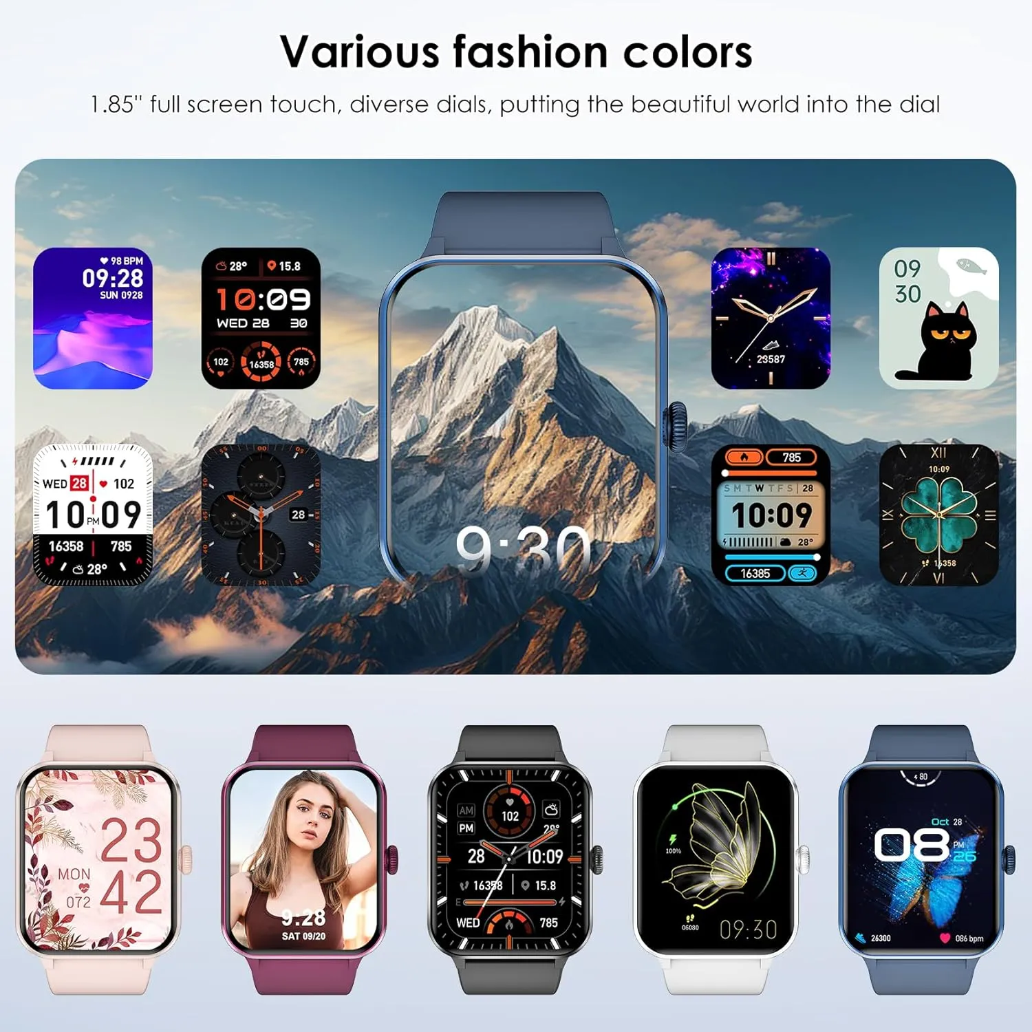 Smart Watch(Answer/Make Call), 1.85" Smartwatch for Men Women, 100  Sport Modes, Pedometer, IP68 Waterproof Fitness Tracker, Heart Rate/Sleep Monitor, Smart Watches for Android & iOS (2 Straps)