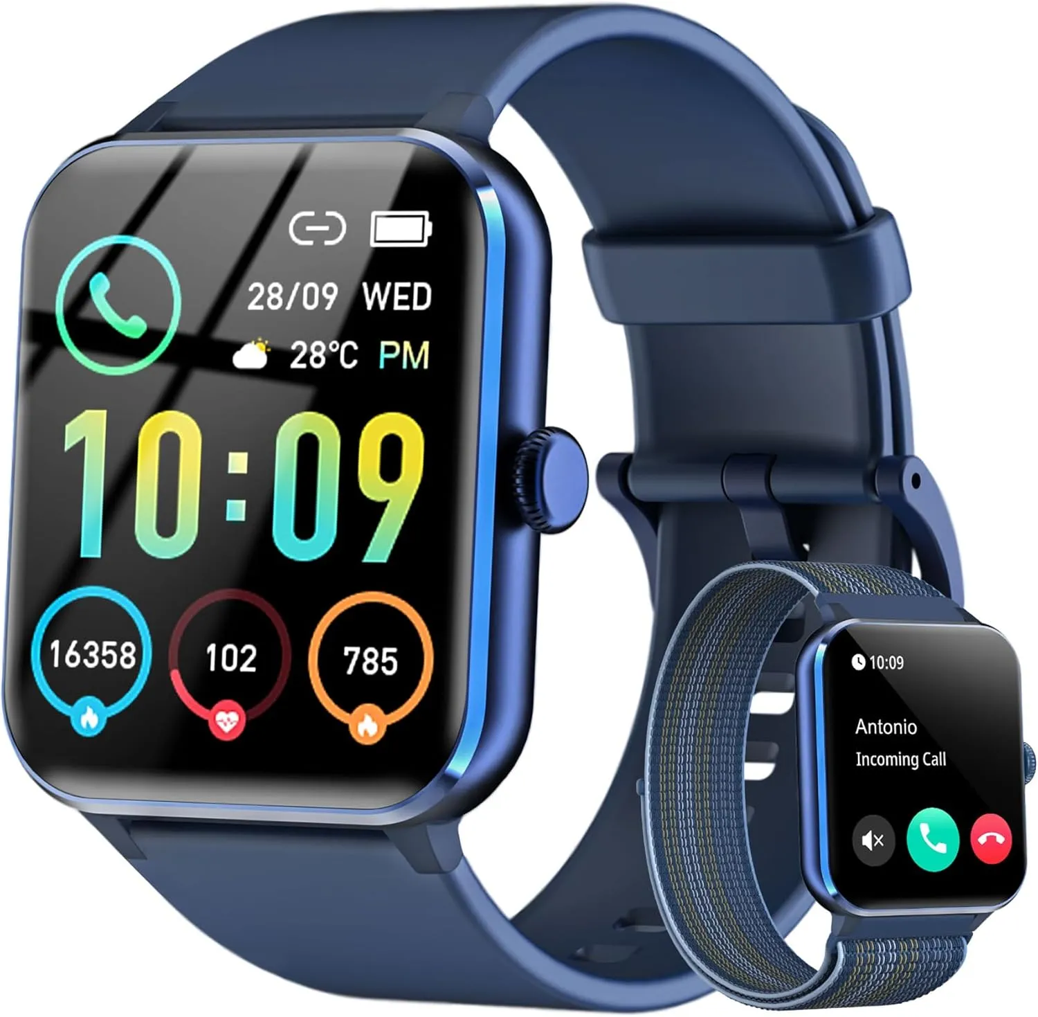 Smart Watch(Answer/Make Call), 1.85" Smartwatch for Men Women, 100  Sport Modes, Pedometer, IP68 Waterproof Fitness Tracker, Heart Rate/Sleep Monitor, Smart Watches for Android & iOS (2 Straps)