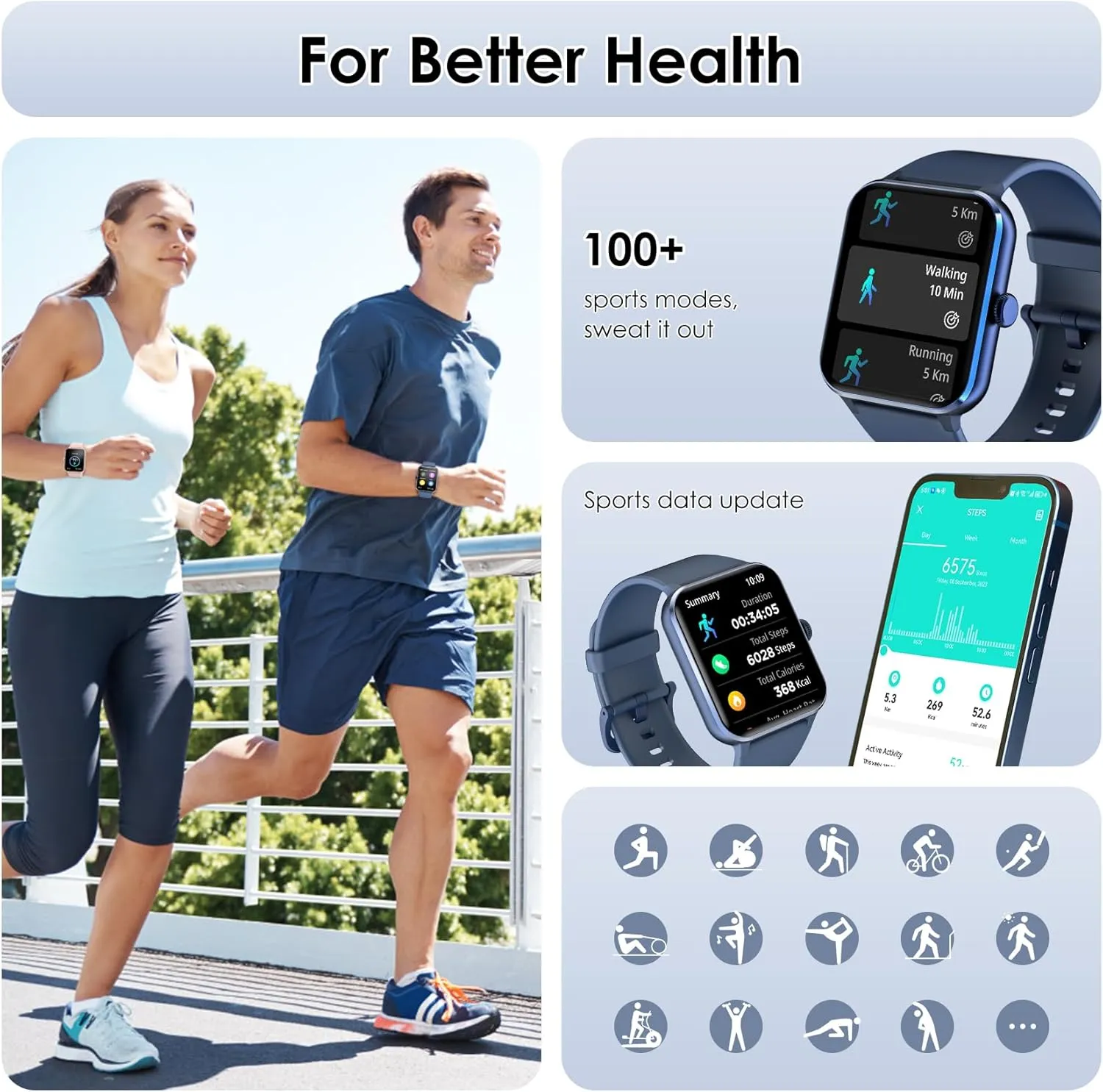 Smart Watch(Answer/Make Call), 1.85" Smartwatch for Men Women, 100  Sport Modes, Pedometer, IP68 Waterproof Fitness Tracker, Heart Rate/Sleep Monitor, Smart Watches for Android & iOS (2 Straps)