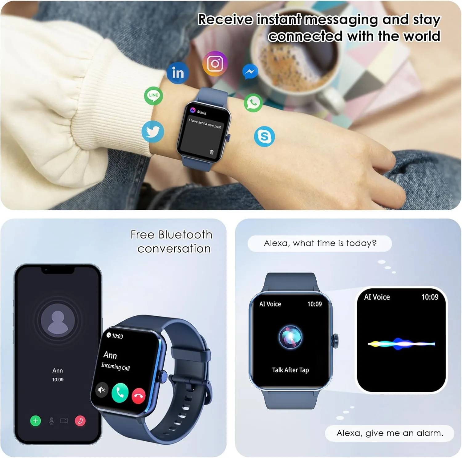 Smart Watch(Answer/Make Call), 1.85" Smartwatch for Men Women, 100  Sport Modes, Pedometer, IP68 Waterproof Fitness Tracker, Heart Rate/Sleep Monitor, Smart Watches for Android & iOS (2 Straps)
