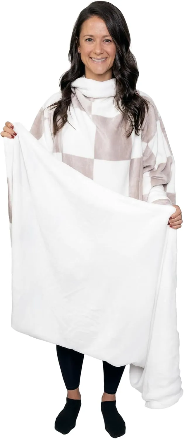 Snuggie Reversible The Original Wearable Blanket With Sleeves & Pocket for Adults| Functional Warm Cozy Super Soft Velveteen Cream/Checker