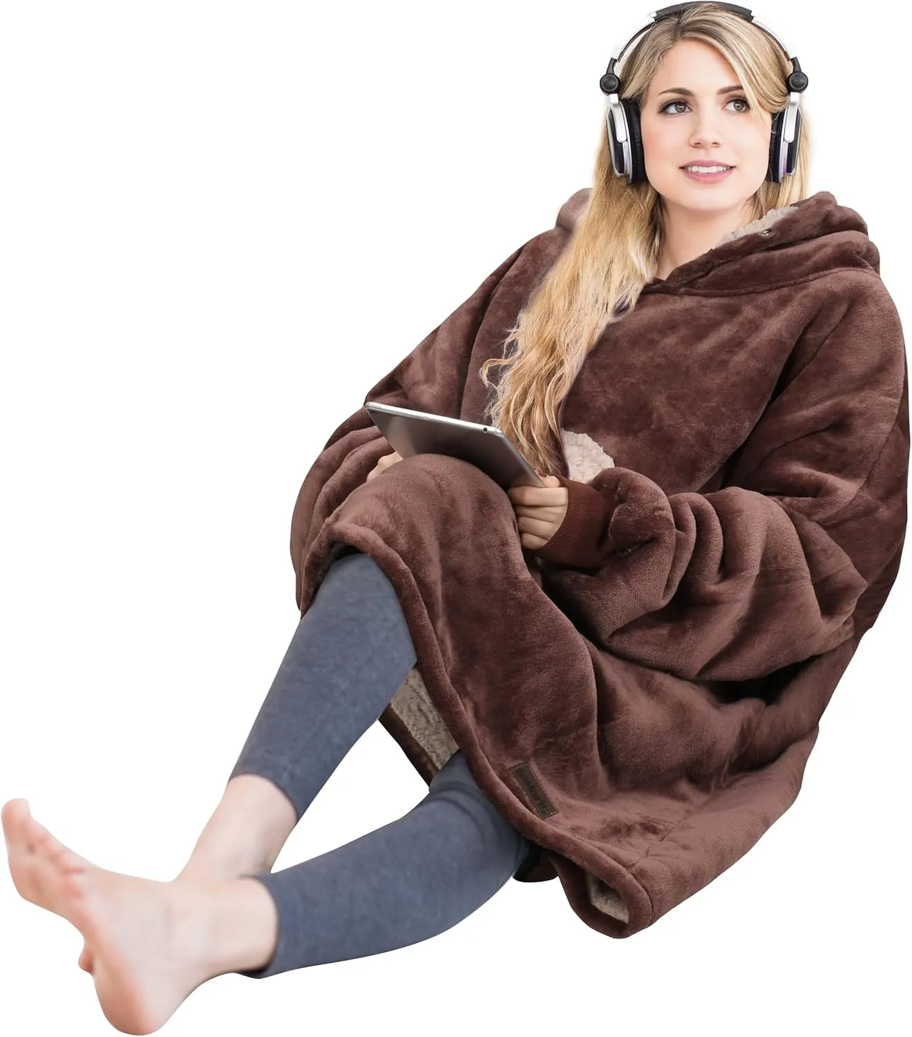 Solaris Bear Oversized Blanket Sweatshirt, Super Soft Warm Cozy Wearable Sherpa Hoodie for Women Men, Gift Idea for Adult & Teens