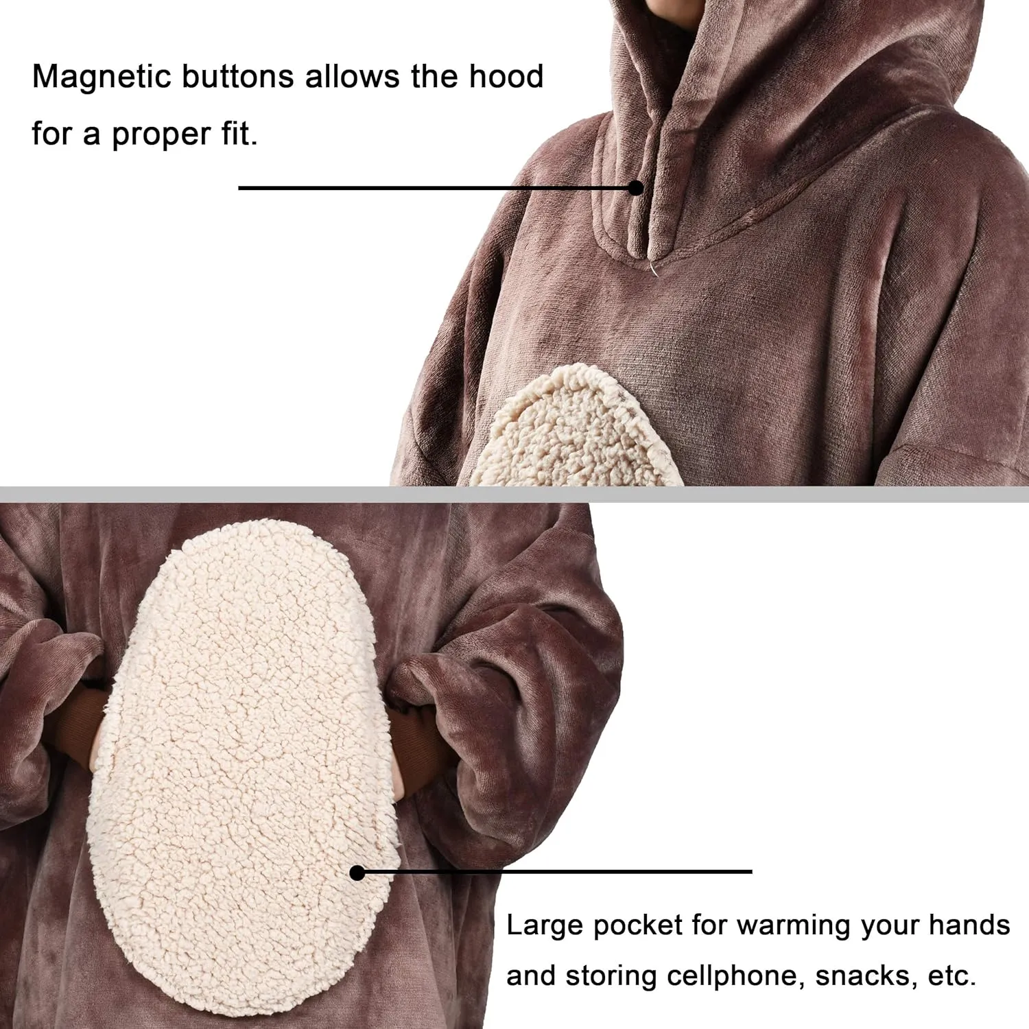 Solaris Bear Oversized Blanket Sweatshirt, Super Soft Warm Cozy Wearable Sherpa Hoodie for Women Men, Gift Idea for Adult & Teens