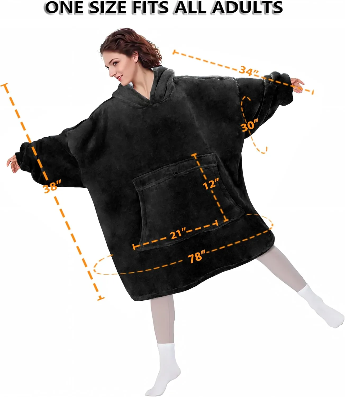 Solaris Oversized Wearable Blanket Hoodie with Pet Pocket, Warm Super Soft Cozy Sherpa Sweatshirt Hoodie for Women Men, Best Gift for Your Loves, Black