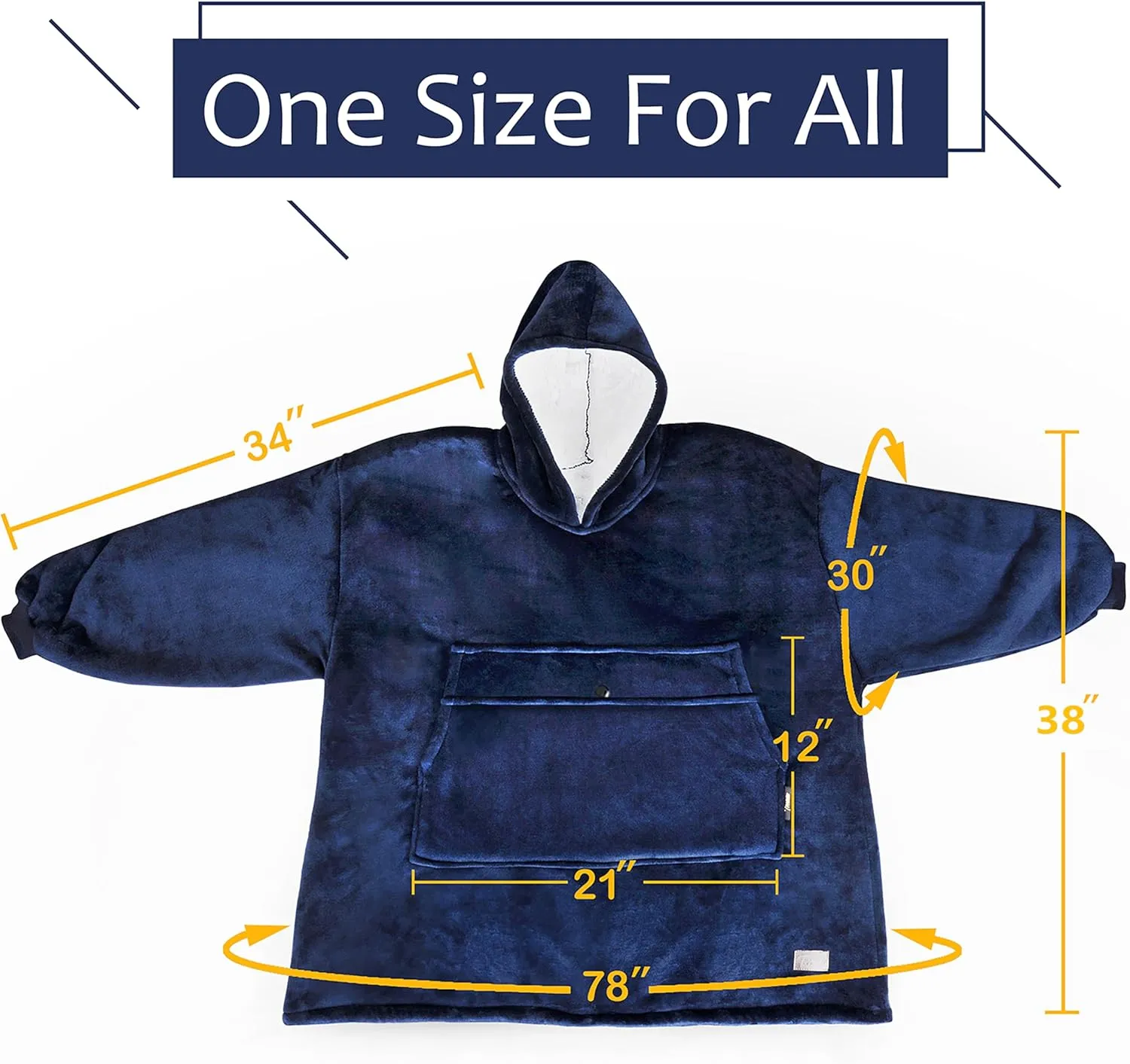 Solaris Oversized Wearable Blanket Hoodie with Pet Pocket, Warm Super Soft Cozy Sherpa Sweatshirt Hoodie for Women Men, Best Gift for Your Loves, Deep Blue