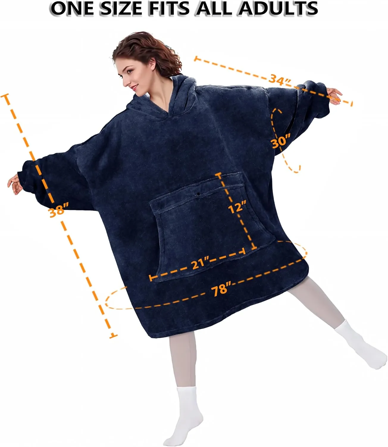 Solaris Oversized Wearable Blanket Hoodie with Pet Pocket, Warm Super Soft Cozy Sherpa Sweatshirt Hoodie for Women Men, Best Gift for Your Loves, Deep Blue