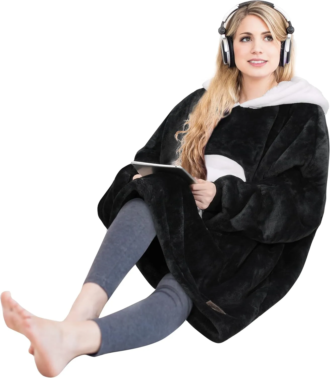 Solaris Panda Wearable Blanket Hoodie with Large Pocket, Warm Super Soft Cozy Sherpa Sweatshirt Hoodie for Adults & Teens, Best Gift for Your Lover