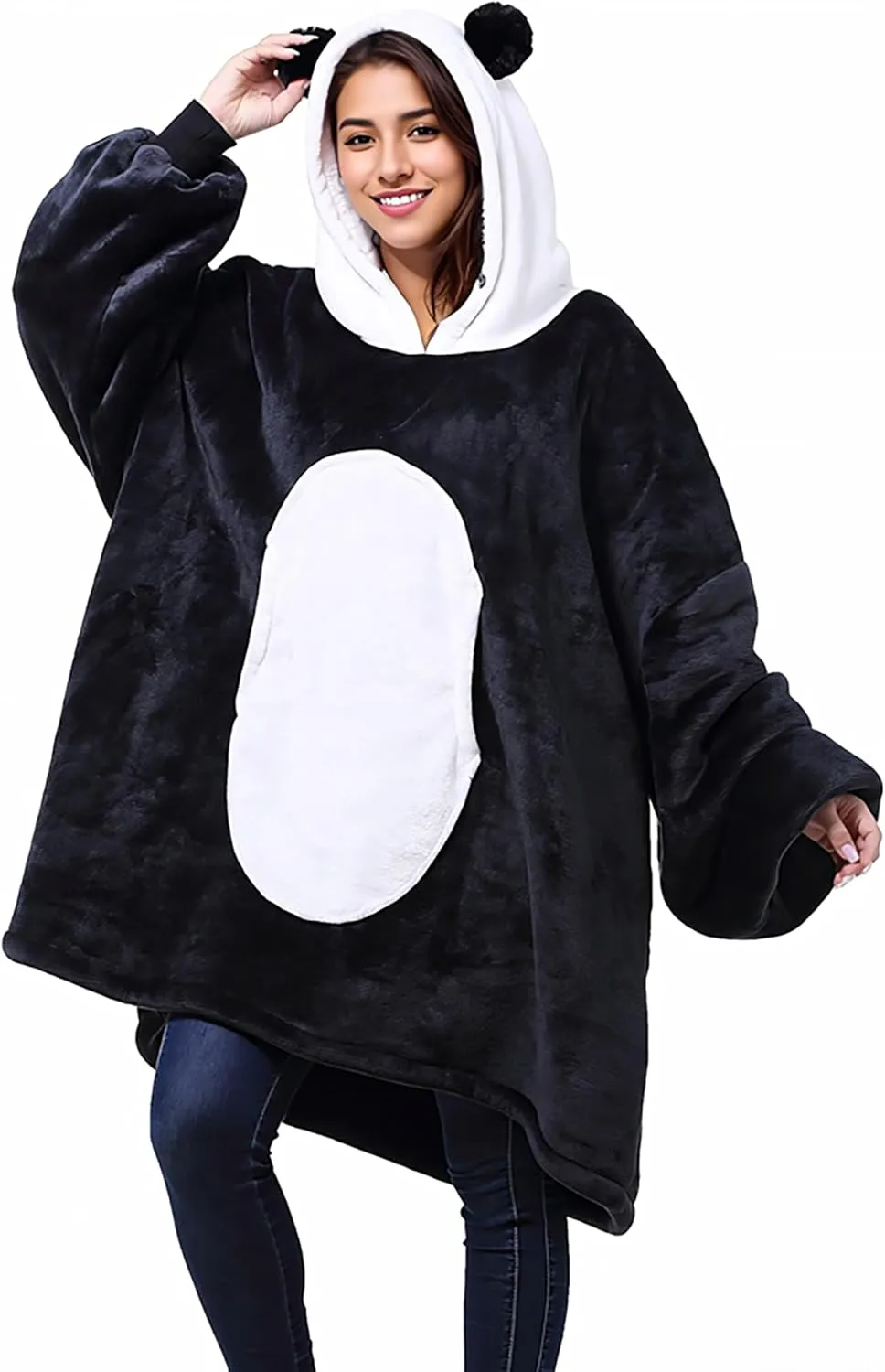 Solaris Panda Wearable Blanket Hoodie with Large Pocket, Warm Super Soft Cozy Sherpa Sweatshirt Hoodie for Adults & Teens, Best Gift for Your Lover