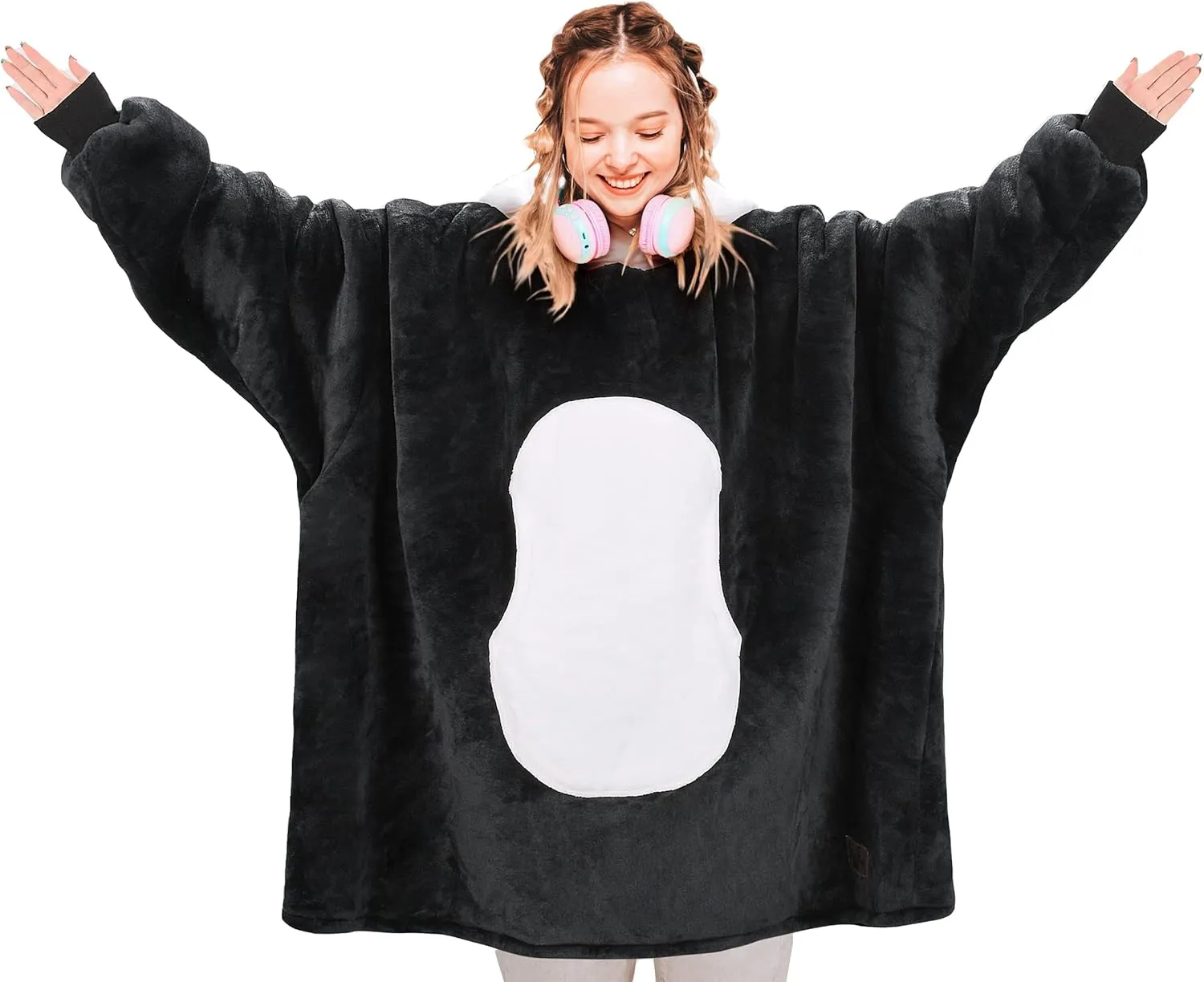 Solaris Panda Wearable Blanket Hoodie with Large Pocket, Warm Super Soft Cozy Sherpa Sweatshirt Hoodie for Adults & Teens, Best Gift for Your Lover