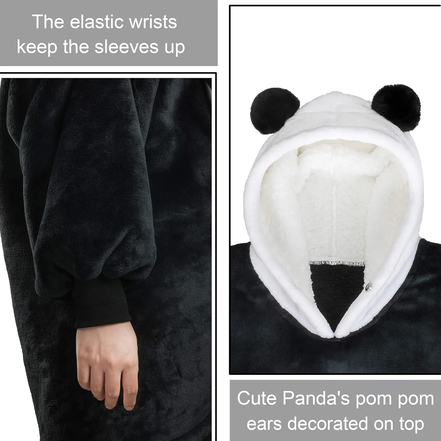 Solaris Panda Wearable Blanket Hoodie with Large Pocket, Warm Super Soft Cozy Sherpa Sweatshirt Hoodie for Adults & Teens, Best Gift for Your Lover